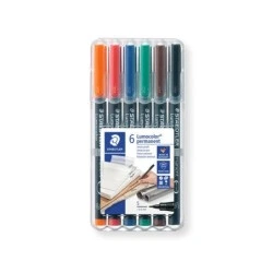 Staedtler Lumocolor 317 Pacote de 6 marcadores permanentes - Ponta média redonda - Curso de aproximadamente 1 mm - Tampa com