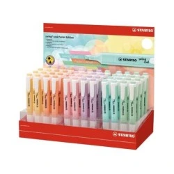 Stabilo Swing Cool Pastel Expositor de 48 Marcadores Fluorescentes - Cuerpo Plano - Punta Biselada - Trazo entre 1 y 4mm
