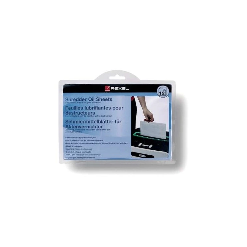 Pacote Rexel de 12 folhas lubrificantes para trituradora