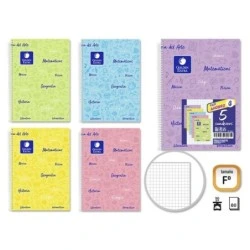 Pacote Dourado de 5 Cadernos Fólio de Assunto 80 Folhas 90gr Grade 4x4 - Resistente - Capa Plástica - Ideal para Estudantes