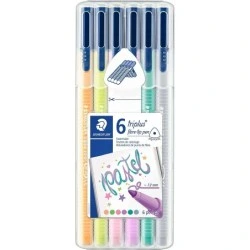 Staedtler Triplus Color 323 Pack of 6 Fine Tip Markers - Stroke 1mm Approx - Water Based Ink - Assorted Colors