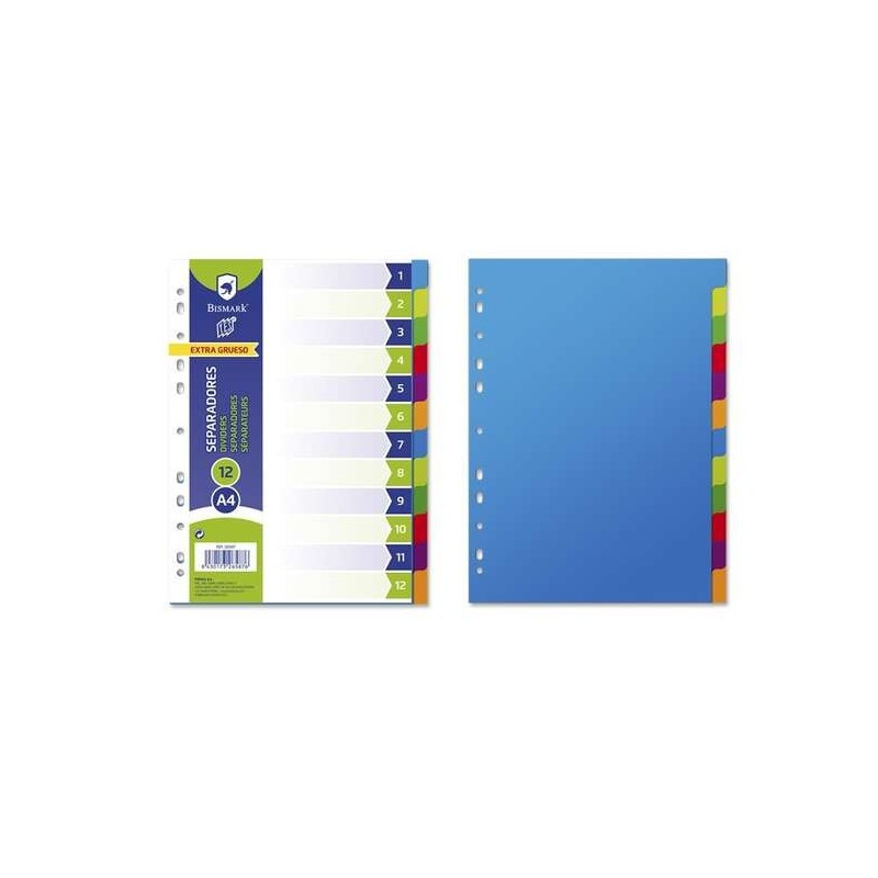 Bismark Pack de 12 Séparateurs - Format A4 - Extra Épais - En Polypropylène - Couleurs Assorties
