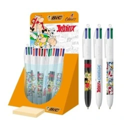 Présentoir Bic 4 Couleurs Astérix avec 30 Stylos à Bille Rétractables Dessins Bande Dessinée Astérix - Pointe Moyenne 1,0 mm
