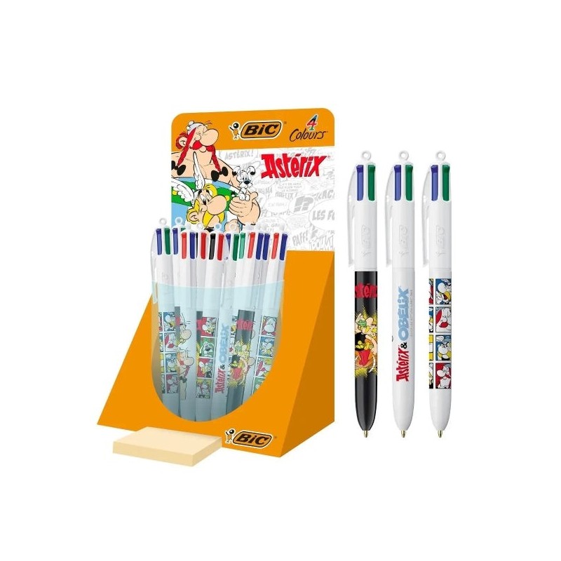 Bic 4 Colors Asterix Display with 30 Retractable Ballpoint Pens Comic Asterix Designs - 1,0mm Medium Point - 3 Different Designs