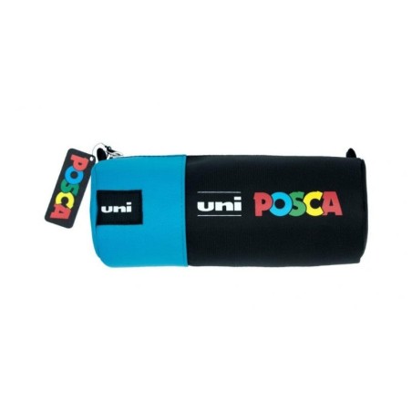 Estojo de lona Posca 8,5x19,5cm - Ideal para marcadores e material escolar - Fecho de zíper - Cor Preto/Azul