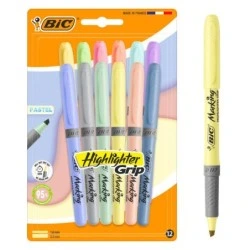 Bic Highlighter Grip Pastel Pack con 12 Marcadores Fluorescentes Pastel - Punta Biselada - Trazo entre 1.60 y 3.30 mm - Grip