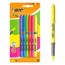 Bic Highlighter Grip Pack con 6 Marcadores Fluorescentes - Punta Biselada - Trazo entre 1.60 y 3.30 mm - Grip Texturizado