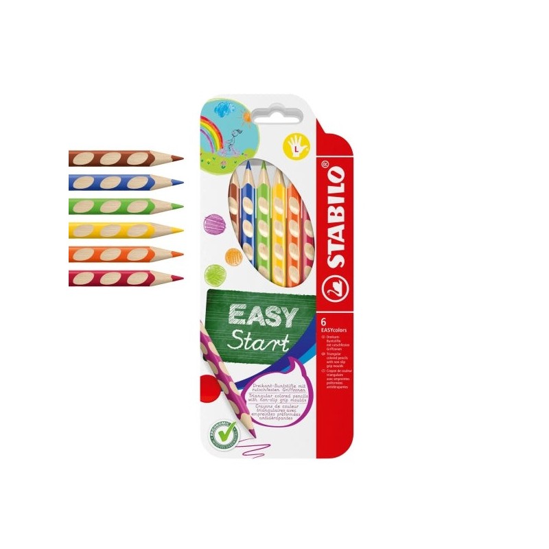 Stabilo Easycolors Pack con 6 Lapices de Colores Ergonomicos - Mina de 4.2mm - Forma Triangular - Uso Zurdo - Colores Surtidos