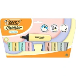 Bic Marking Highlighter Flat Pastel Pacote de 10 Marcadores Fluorescentes - Ponta Cinzel - Linha entre 1,20 e 4,60 mm - Tinta à