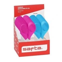 Display Safta com 20 Tesouras 13cm - Cabos Ergonômicos - Ponta Redonda Segura - Lâminas de Aço - Cores Sortidas
