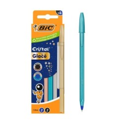 Pacote Bic Cristal Glace com 4 Canetas Esferográficas - Corpo Opaco em Cores Metálicas Foscas - Ponta Redonda de 1mm - Traço de