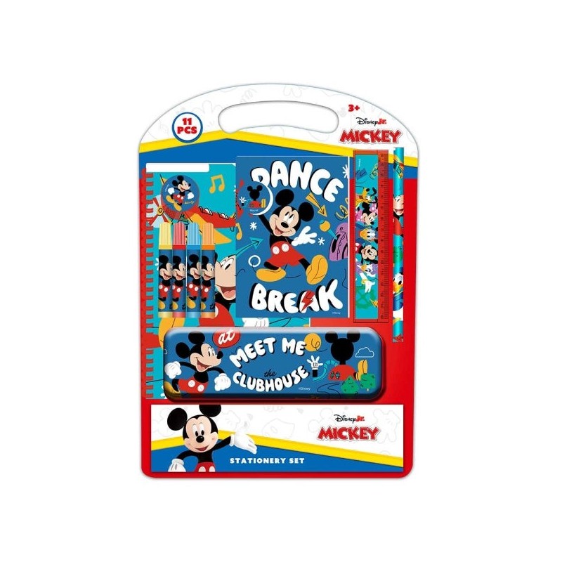 Safta Mickey Mouse Good Day Pack Escolar con Plumier Metalico - Lapiz - 4 Rotuladores - Regla 15cm - Sacapuntas - Goma