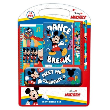 Safta Mickey Mouse Good Day Pack Escolar con Plumier Metalico - Lapiz - 4 Rotuladores - Regla 15cm - Sacapuntas - Goma