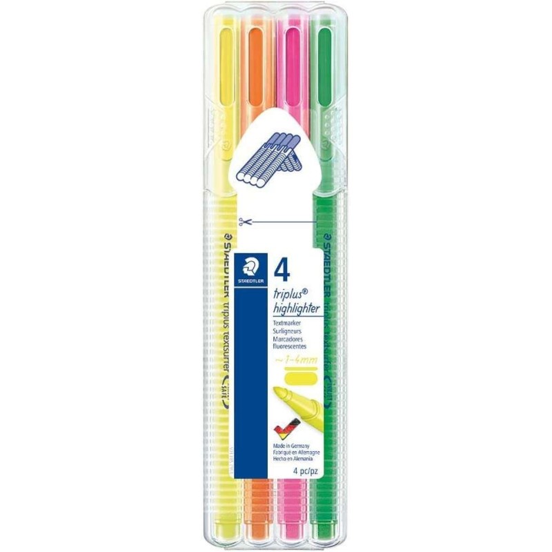 Staedtler Triplus Textsurfer 362 Pacote de 4 Marcadores Fluorescentes - Curso 1 - 4mm Aprox - Banheira à base de água - Cores