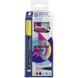Staedtler Lumocolor 317 Pacote de 6 marcadores permanentes - Ponta média redonda - Curso de aproximadamente 1 mm - Tampa com