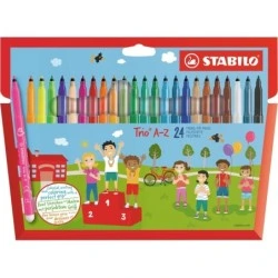 Pacote Stabilo Trio A-Z com 24 marcadores de ponta de fibra fina - Curso de 0,7 mm - Tinta lavável - Zona de aderência