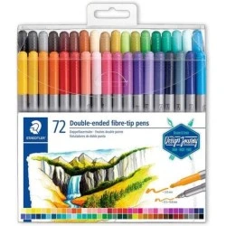 Staedtler 3200 Pack of 72 Double Tip Markers - Pressure Resistant - Assorted Colors
