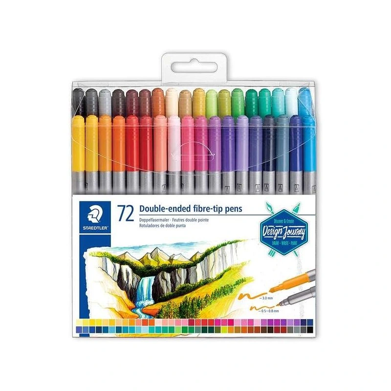 Staedtler 3200 Pack de 72 Rotuladores de Doble Punta - Resistente a la Presion - Colores Surtidos