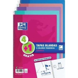 Pack Oxford 4+1 Cahiers à Spirale Format Folio Carré 4x4mm - 80 Feuilles - Couverture Souple - Couleurs Tendance Assorties