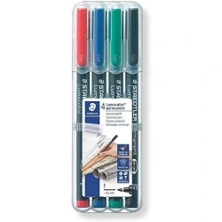 Staedtler Lumocolor 318 Pack de 4 Marqueurs Permanents - Pointe Ronde Fine - Trait 0,6 mm - Capuchon avec Clip - Séchage Rapide