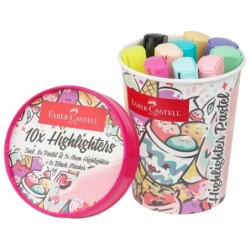 Faber-Castell Textliner 46 Pastel Pack de 10 Marcadores Fluorescentes - Diseño del Pack Tarrina de Helado - Punta Biselada