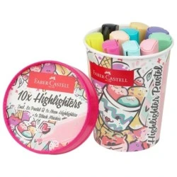 Faber-Castell Textliner 46 Pastel Pack de 10 Marcadores Fluorescentes - Diseño del Pack Tarrina de Helado - Punta Biselada