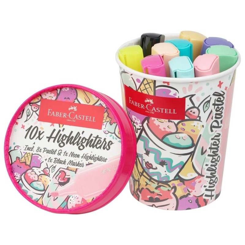 Faber-Castell Textliner 46 Pastel Pack de 10 Marqueurs Fluorescents - Design Pack Coupe Glace - Pointe Biseautée - Trait entre
