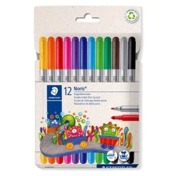 Staedtler Noris 320 Pack of 12 Markers - Double Fiber Tip - Strokes 1 and 3mm - Ventilated Cap - Assorted Colors