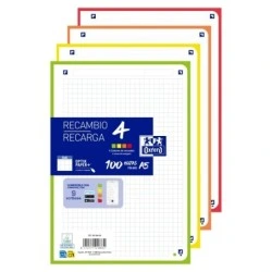 Oxford Recambios de 100 Hojas - Formato A5 - Cuadricula 5x5mm - 4 Taladros - Digitalizacion de Textos con App - Bandas de