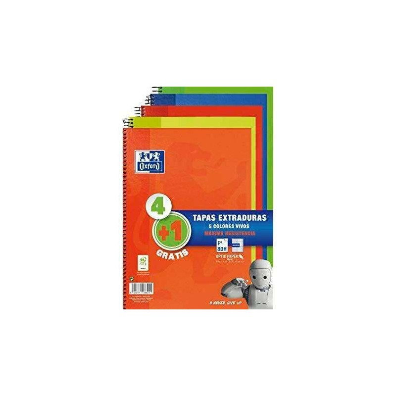 Oxford Classic Write & Erase Pack 5 Spiral Notebooks Squared Folio Format 4x4mm - 80 Sheets - Extra Hard Covers with White