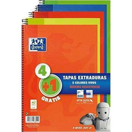 Oxford Classic Write & Erase Pack 5 Spiral Notebooks Squared Folio Format 4x4mm - 80 Sheets - Extra Hard Covers with White