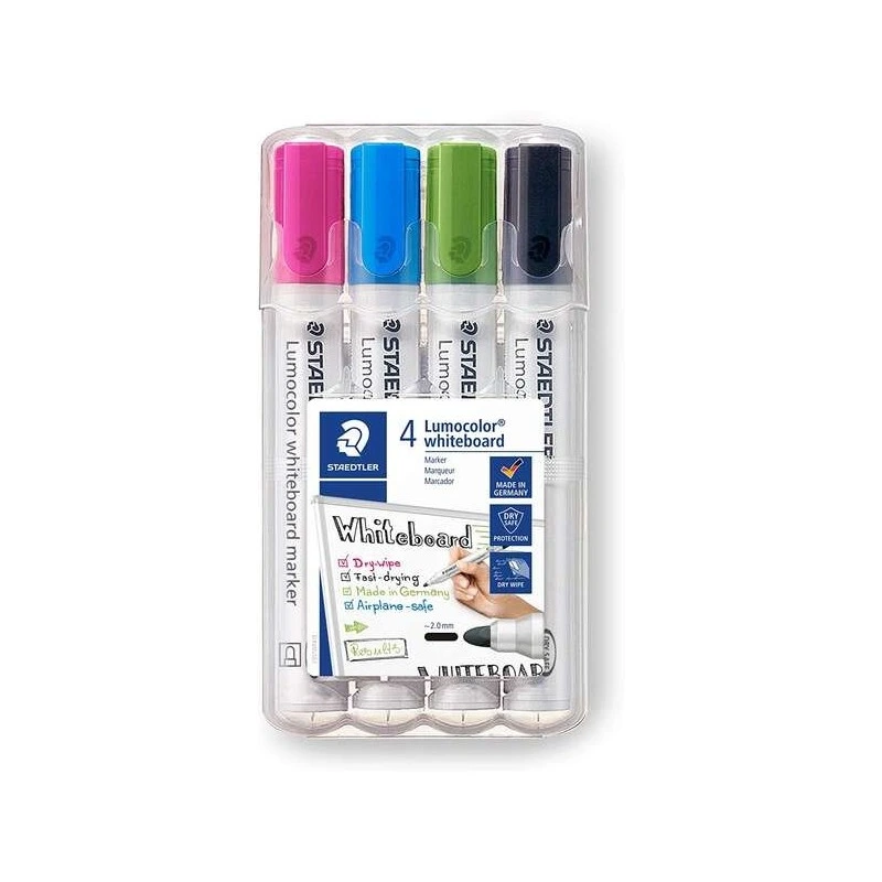 Staedtler Lumocolor 351 Pack of 4 Whiteboard Markers - Quick Dry - Assorted Colors