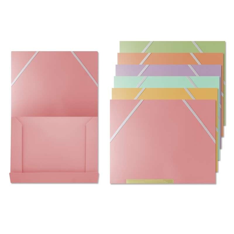 Pacote Bismark com 6 Pastas de Aba de Polipropileno - Tamanho A4 - Fecho de Borracha - Cores Pastel Sortidas