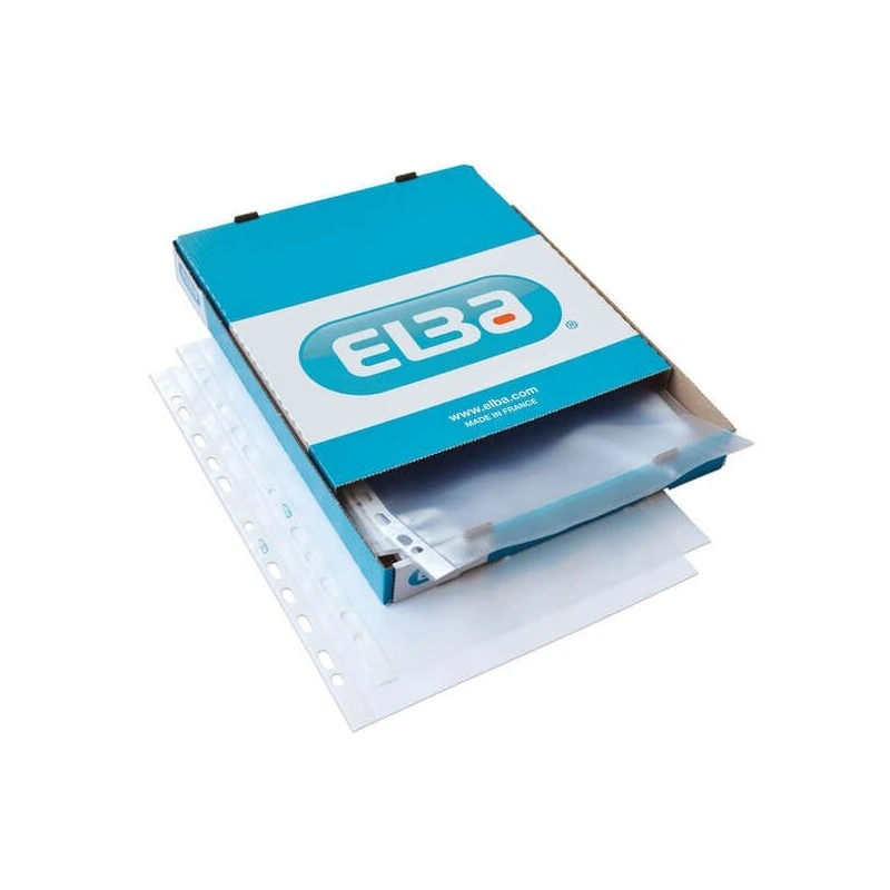 Elba Pack de 100 Fundas Multitaladro PP 90 Micras - Tamaño A4 - Acabado Piel Naranja - Transparente