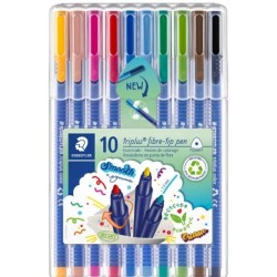 Staedtler Triplus Cor 323 Pacote de 10 marcadores de ponta fina - Curso de aproximadamente 1 mm - Tinta à base de água