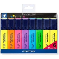 Staedtler Textsurfer Classic 364 Pack de 8 Marcadores Fluorescentes - Punta Biselada 1 - 5mm Aprox - Secado Rapido - Colores