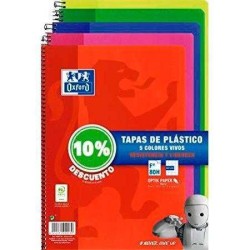 Oxford Classic Pack de 5 Cuadernos Espiral Formato Folio Cuadriculado 4x4mm - 80 Hojas - Tapa de Plastico - Colores Vivos