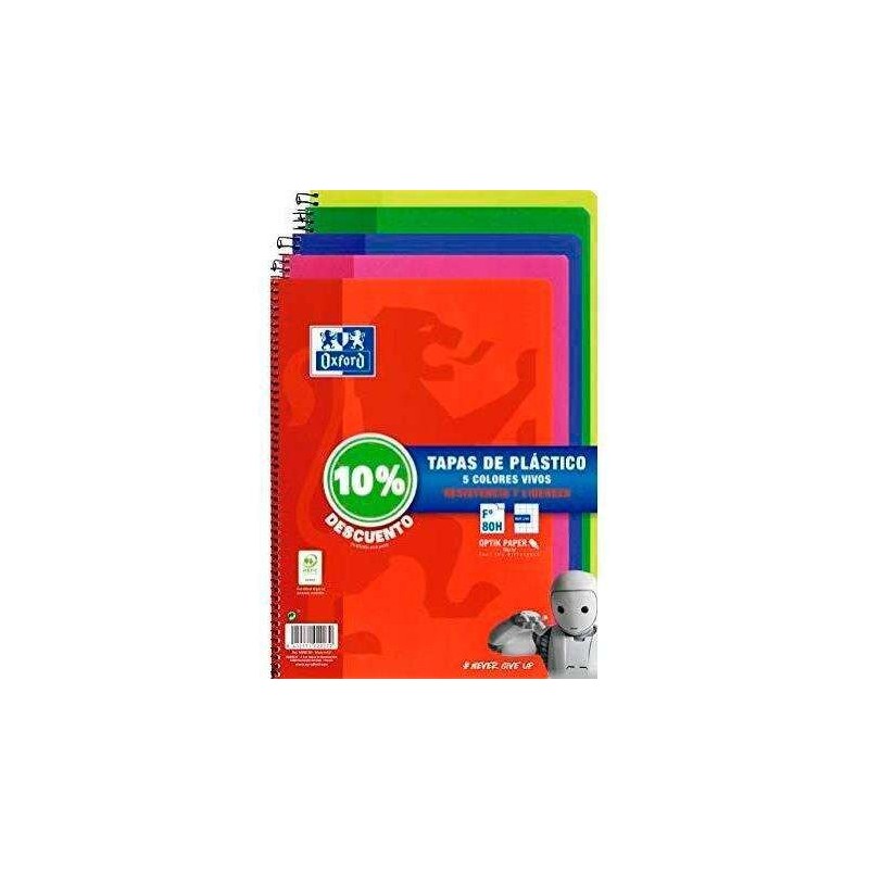 Oxford Classic Pacote de 5 Cadernos Espirais Formato Fólio Quadrado 4x4mm - 80 Folhas - Capa Plástica - Cores Brilhantes