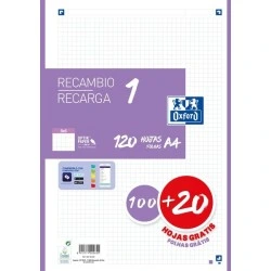 Oxford School Refill A4 120 Sheets Grid 5x5mm - 4 Holes - Lilac Band
