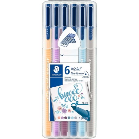 Staedtler Triplus Cor 323 Pacote de 6 marcadores de ponta fina - Curso 1 mm aproximadamente - Tinta à base de água - Cores
