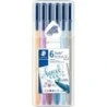Staedtler Triplus Cor 323 Pacote de 6 marcadores de ponta fina - Curso 1 mm aproximadamente - Tinta à base de água - Cores