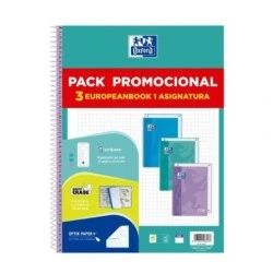 Oxford Europeanbook 1 Touch Pack of 3 Spiral Notebooks Format A4+ Squared 5x5mm - 80 Sheets 90gr - Extra Hard Cover Soft Touch