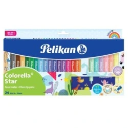 Pelikan Colorella Star Pack de 24 Rotuladores de Colores - Punta Fina - Lavables - No Toxicos - Colores Fluorescentes y Pastel