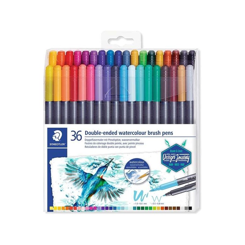 Staedtler 3001 Pack de 36 marqueurs aquarelle double pointe - Couleurs assorties