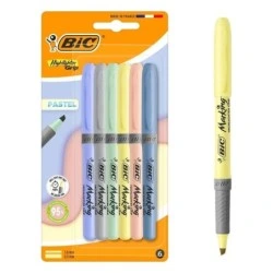 Pacote Bic Highlighter Grip Pastel com 6 Marcadores Pastel Fluorescentes - Ponta Cinzel - Linha entre 1,60 e 3,30 mm - Grip