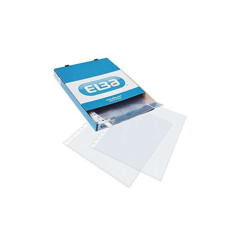 Elba Pack de 100 Fundas Multitaladro PP 90 Micras - Tamaño Folio - Acabado Piel Naranja - Transparente