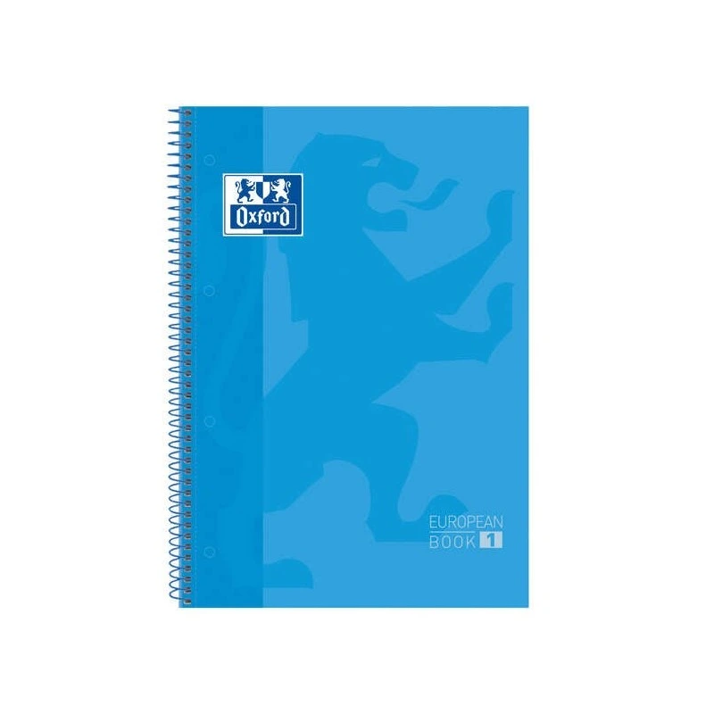 Oxford Europeanbook 1 Caderno Espiral Formato A4+ Quadriculado 5x5mm - 80 Folhas - Banda de Cor - Capa Extradura Brilhante