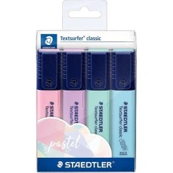 Staedtler Textsurfer Classic 364 Pacote de 4 Marcadores Fluorescentes - Secagem Rápida - Traço 1 - 5mm Aprox - Cores Pastel