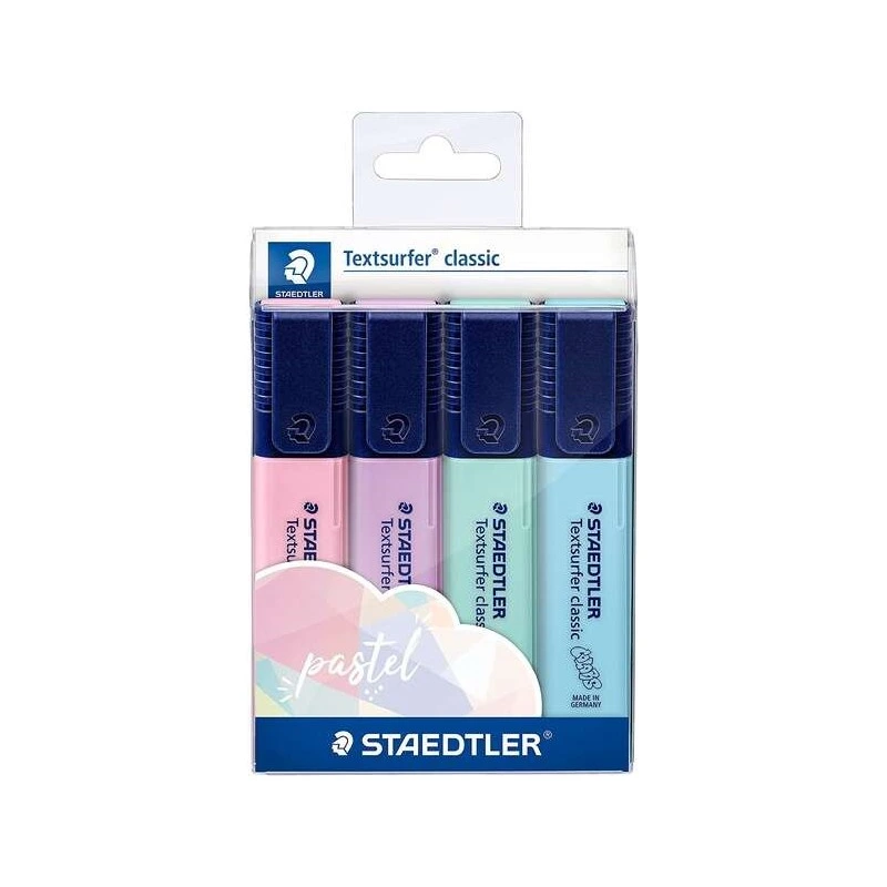 Staedtler Textsurfer Classic 364 Pack of 4 Fluorescent Markers - Quick Drying - Stroke 1 - 5mm Approx - Assorted Pastel Colors