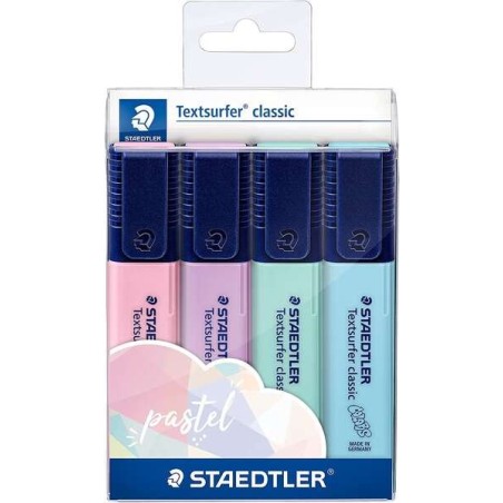 Staedtler Textsurfer Classic 364 Pack of 4 Fluorescent Markers - Quick Drying - Stroke 1 - 5mm Approx - Assorted Pastel Colors